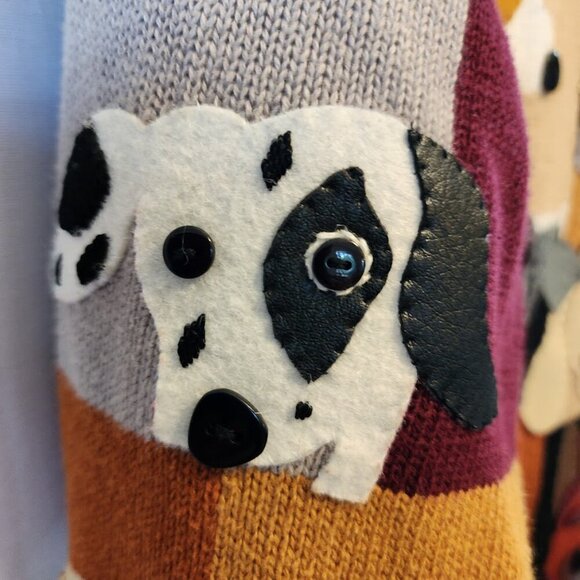 VINTAGE MICHAEL SIMON DOG EMBELLISHED CARDIGAN SWEATER, MULTI-COLOR, SIZE SMALL - Picture 8 of 15